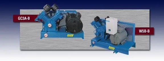 Two blue compressors with the letters gcia 8 and wsb 8 on them Two blue compressors with the letters gcia 8 and wsb 8 on them