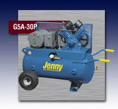 A blue jenny air compressor with wheels A blue jenny air compressor with wheels