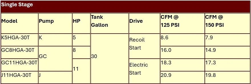 A table showing the specifications of a pump A table showing the specifications of a pump