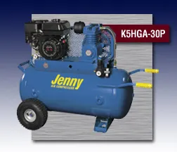 Two blue jenny air compressors are shown side by side Two blue jenny air compressors are shown side by side
